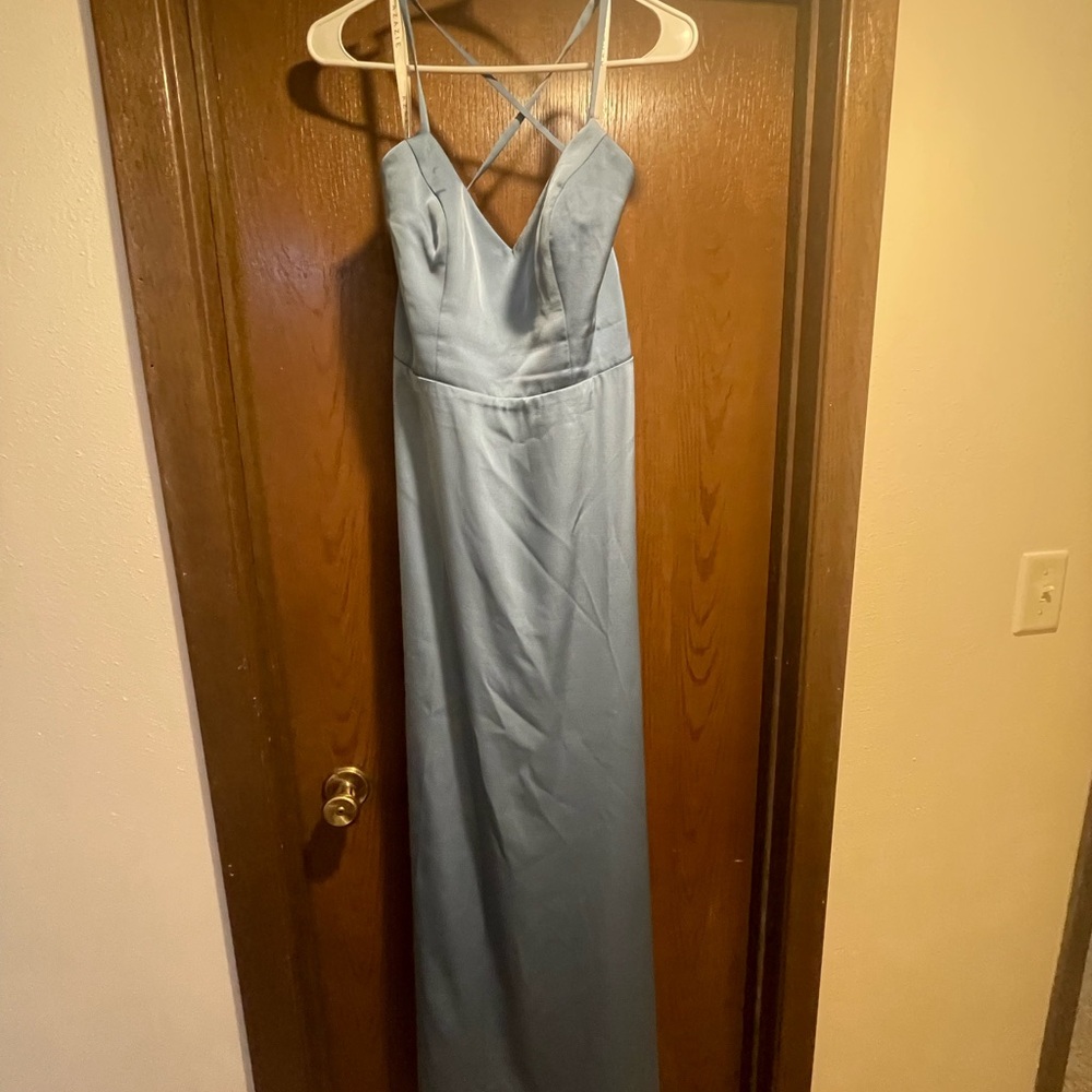Azazie Mei Backless Steel Blue Dress - Picture 2 of 6